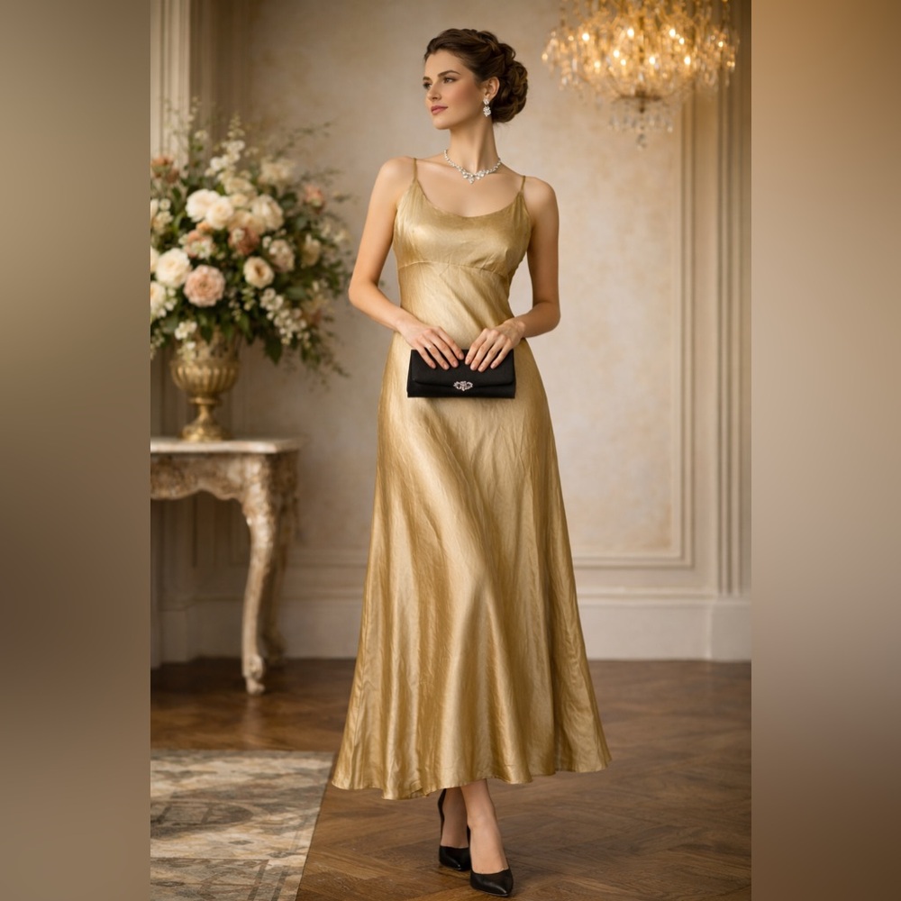 Vintage Hampton Nites Maxi Gold Dress Size 12 – 80s